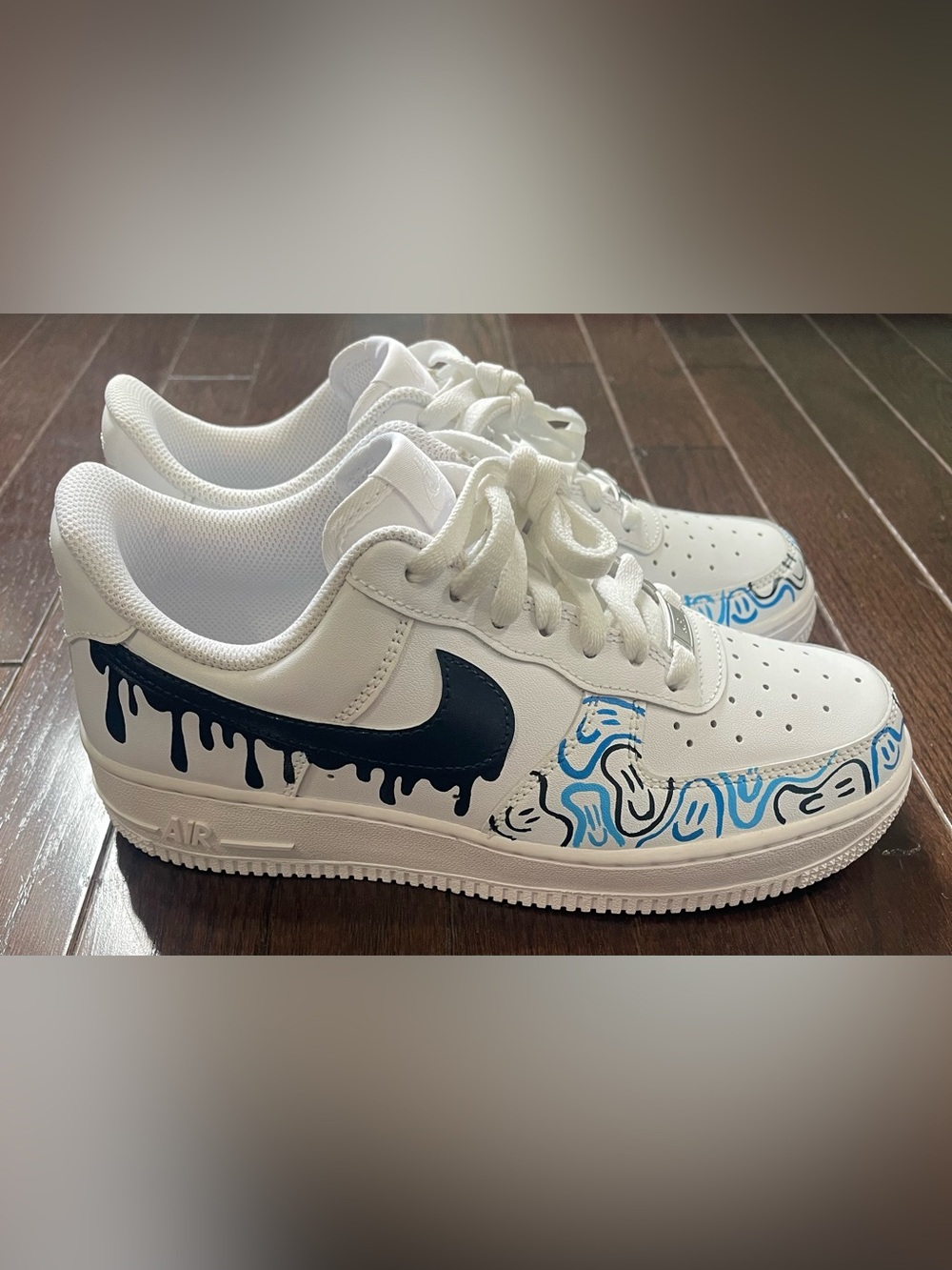 Nike Custom Hand-painted Air Force 1 Melted Smiley Drip:Blue Edition